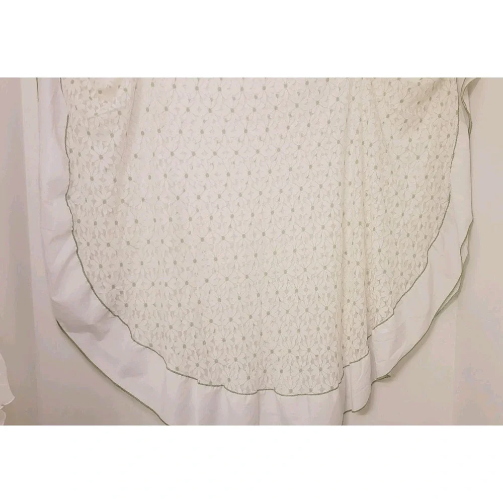 Vintage 60s 70s Round Lace Tablecloth & Apron Daisies Yellow Green White Retro‎